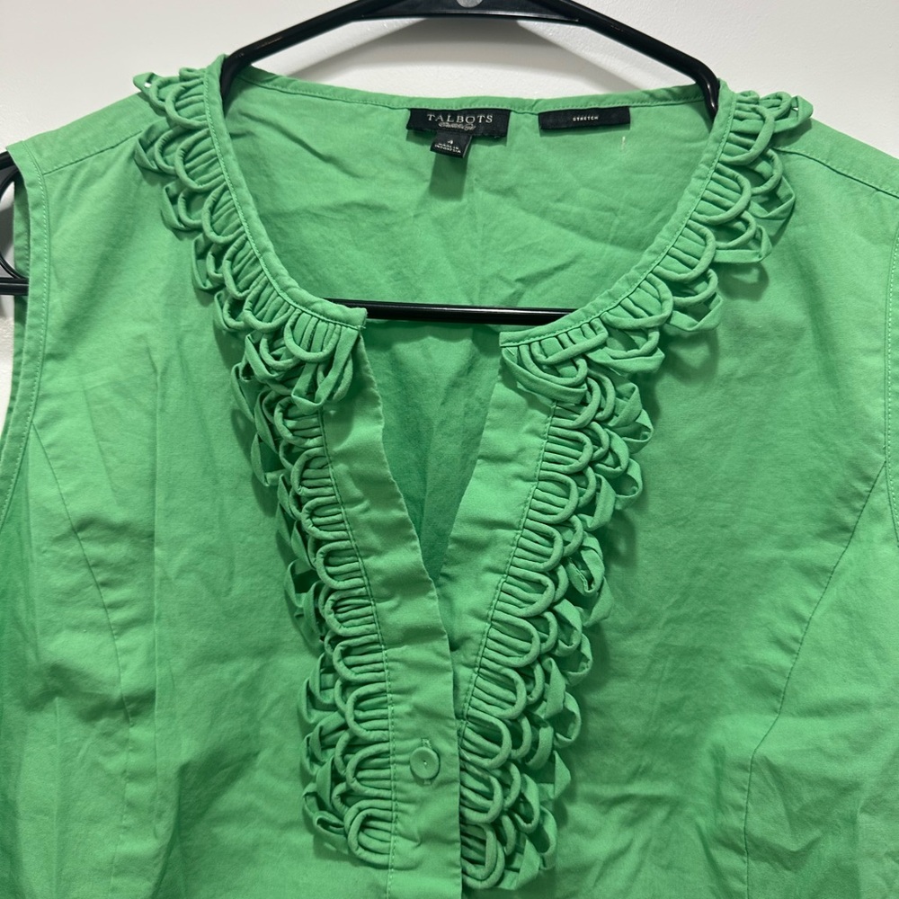 Talbots Vibrant Green Ruffle Blouse - Picture 4 of 9